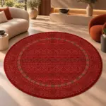 Arga Klasik Çerçeveli Kırmızı Polyester ve Pamuklu Kaydırmaz Taban Yıkanabilir Dijital Baskı Halısı - Görsel 6